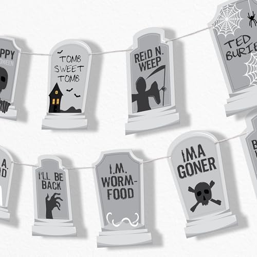 Halloween Tombstone Garland Banner - Spooky Graveyard Decoration - 15 Pieces