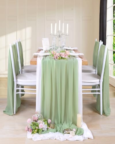 Sage Green Chiffon Table Runner 15 Pieces 27x120 Inches for Wedding Party Decor - QueenDream