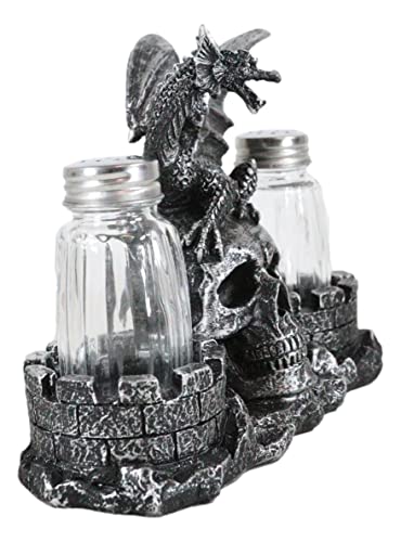 Gothic Dragon Salt and Pepper Shaker Set with Skull and Castle Decor