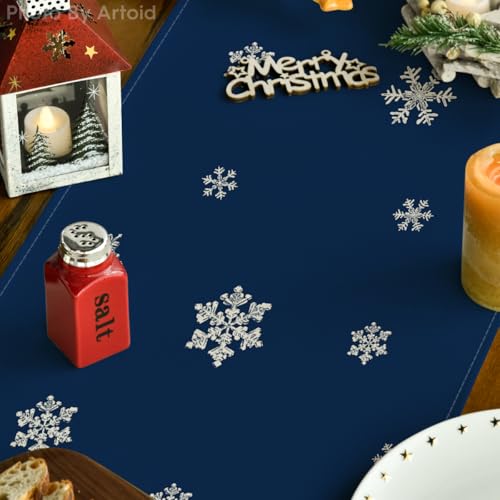 Holiday Hanukkah Table Runner Blue Pine Trees Snowflakes 13x72 Inch Home Decor