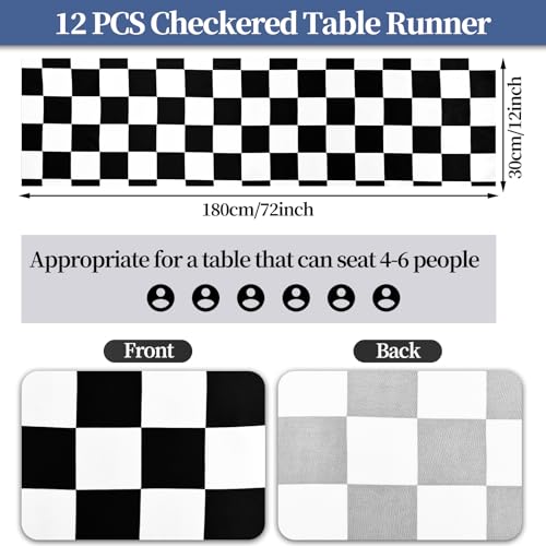 Checkered Table Runner Set - Black and White 12x72 Inch for Parties & Weddings - Variation: Checkerboard / 12*72inch