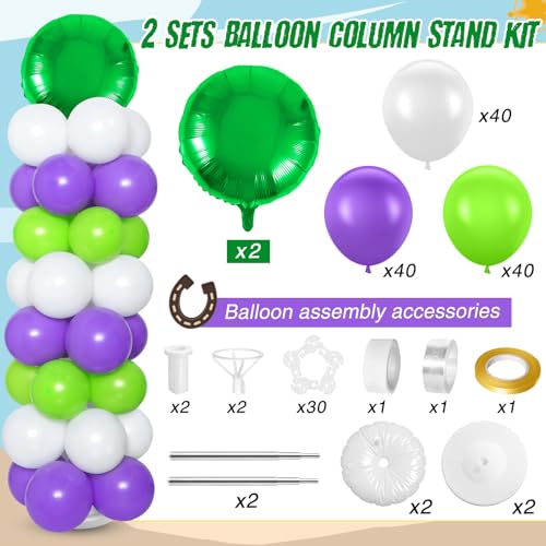 Light Inspired Year Balloon Column Stand Kit - Green, Purple & White Birthday Decor