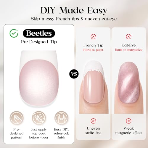 Beetles French Tip Press On Nails - A-Blush M-04 Medium Almond 160Pcs
