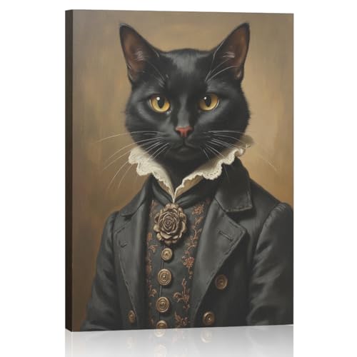 Halloween Gothic Cat Wall Art - Framed Canvas Wall Decor with Variation - Black Cat