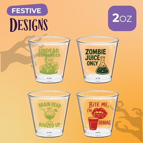 Zombie Party Disposable Shot Glasses Set of 100 - 2oz Halloween Horror Drinkware