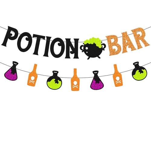 Halloween Potion Bar Banner Witches Haunted House Party Decorations - Black & Orange