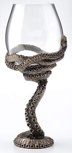Steampunk Octopus Tentacle Wine Glass - Antique Bronze Finish 9.75 Inch