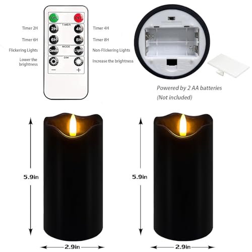 Black Flameless Candles Set of 2 with Remote & Timer - Halloween & Gothic Decor