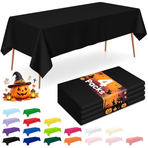 Disposable Plastic Tablecloth 54x108 Inch, Black - 4 Pack for Events