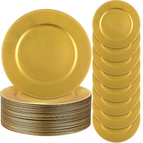 Gold Beaded Round Charger Plates - 13 Inch Set of 36, Elegant Tableware