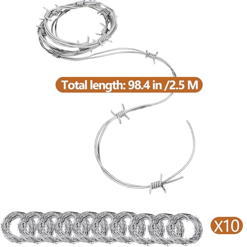Rusted Fake Barbed Wire Decoration Set - 10 Pcs, Garden, Halloween, Western Theme