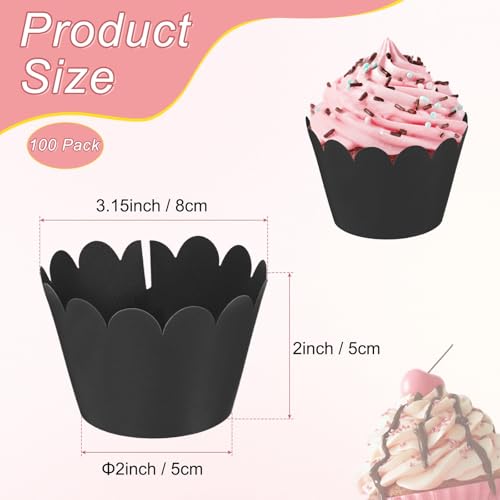 Black Wave Cupcake Wrappers 100-Pack - Elegant Cake Decoration for Weddings and Parties