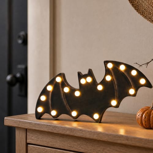 FestalMart Wooden Bat Light Up Halloween Decor - Black, Tabletop & Wall