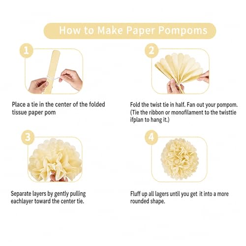 12 Pcs Cream Tissue Paper Pom Poms for Wedding Party Decorations