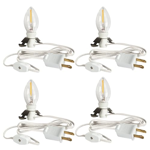 4 Pack LED Accessory Cord with C7 Bulbs - White with On/Off Switch for Holiday & Christmas Decorations