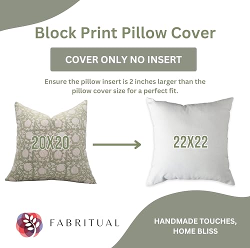 Light Green Handmade Block Print Cotton Throw Pillow Cover 14x20 Inches with Invisible Zipper - Farmhouse Decor