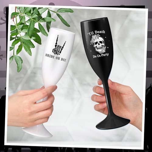Horror Skeleton Bride or Die Bachelorette Champagne Cups - 12 Pcs Variation