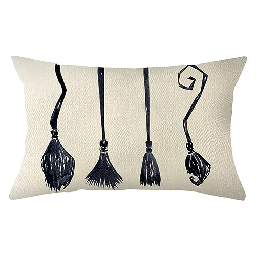 Halloween Witch Broom Throw Pillow Cover 12x20 Inch Black Home Decor