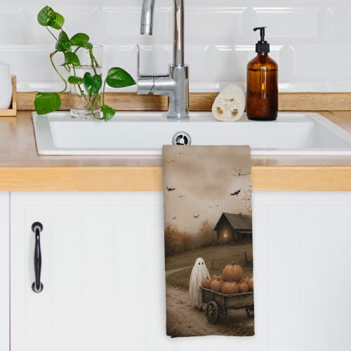 Halloween Fall Ghost Pumpkin Kitchen Dish Towels - Autumn17 Variation 16x24in Microfiber