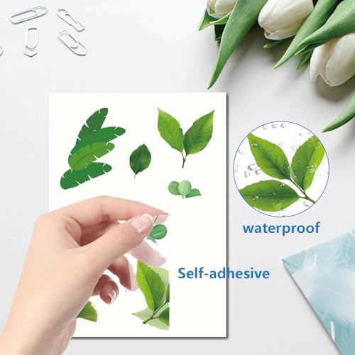 Green Leaf Wall Stickers for Windows - Self-Adhesive Vinyl Decals, Waterproof, 8 Sheets - Leaf-210