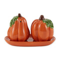 Ceramic Pumpkin Salt and Pepper Shakers Set with Tray - Fall and Thanksgiving Decor
