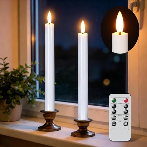 Wondise 2 Pack Flameless Taper Candles with Remote Timer - White