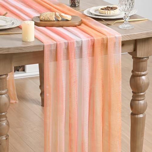 28 x 120 Inch Boho Orange Stripes Fall Thanksgiving Chiffon Table Runner - Seasonal Kitchen Decor