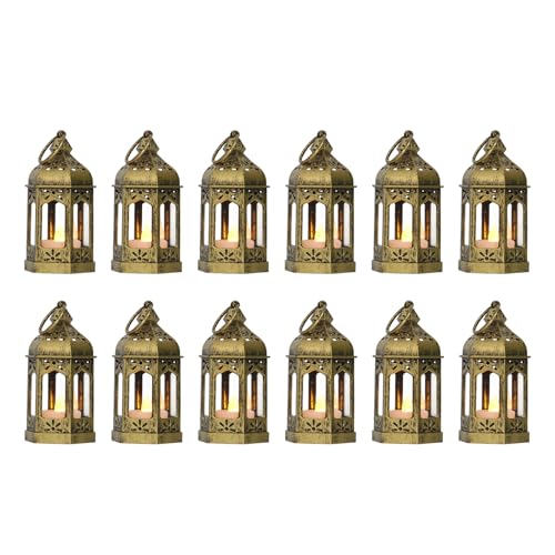 Mini Lanterns for Ramadan Eid Decorations - Brushed Brass, 12 Pcs