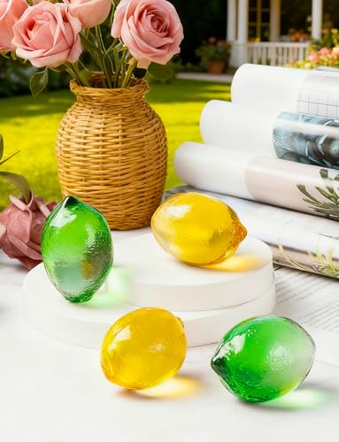 Glass Lemon Figurine Set - 2 Inches, Green and Yellow Collectible Decorations - Variation 2
