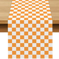 Orange White Checkered Table Runner - Fall Thanksgiving Wedding Decor 13 x 72