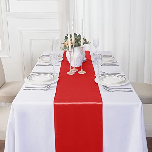 24 Pack Satin Table Runner 12x108 Inches for Wedding Party Banquet Decorations - Scarlet