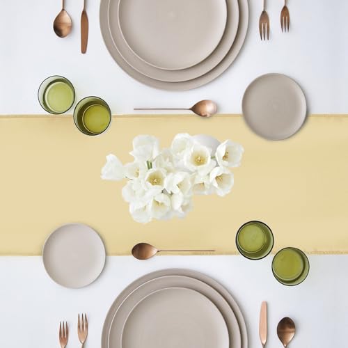 Champagne Satin Table Runner Set - 15 Pack 12 x 108 Inch for Weddings & Events - Variation of Champagne / 15