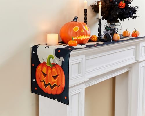 Halloween Black Cat Table Runner - Spooky Fall Decor for Dining Table 13x72 Inch