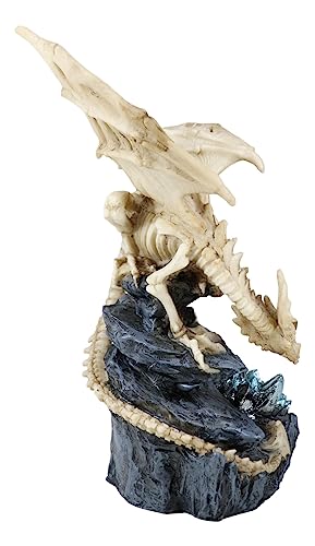 Gothic Skeleton Bone Dragon Statue with Crystal Cavern Decor - 10.25 Inch Fantasy Figurine