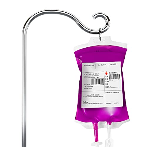 Halloween Blood IV Bag Drink Set with 50 Bags, 50 Labels, 50 Clips, 3 Syringes - Reusable Zombie Party Decorations