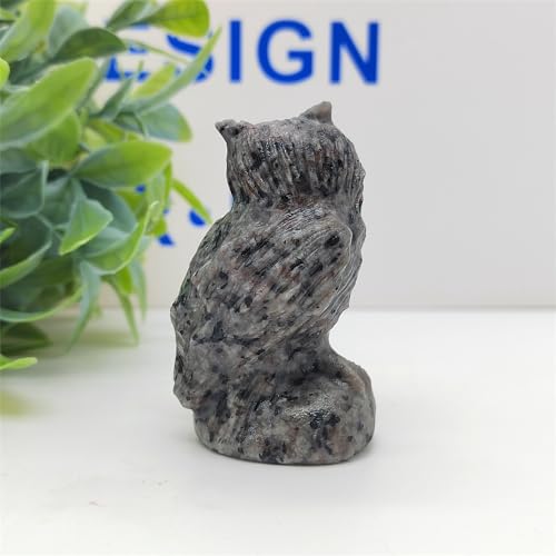 Yooperlite Owl Skull Crystal Figurine Hand Carved Natural Stone Reiki Healing Decor - Black Owl Skull with Fluorescent Glow - 2.3 Inch