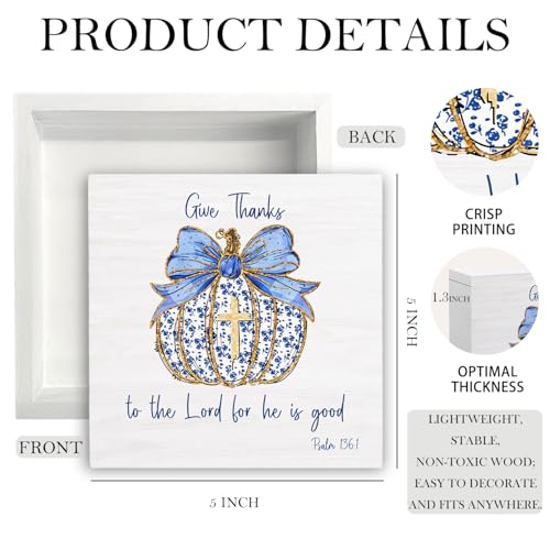 Chinoiserie Fall Wooden Box Sign Desk Decor - Blue Bow - 5x5 Inch