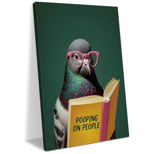 Funny Pigeon Reading Wall Art Poster - Bird Lover Gift - Framed Canvas - Pigeon Reading 537