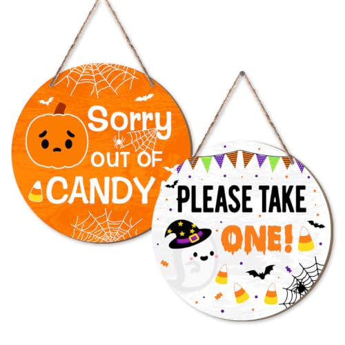 Reversible Halloween Please Take One/Out of Candy Sign - Door Decor for Home & Porch - Variation 01