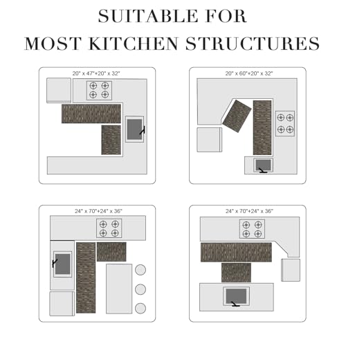 Kitchen Rug Set 2 Pieces Non Slip Floor Mats - Black, 20x47 & 20x32 Inches