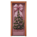 Pink Bow Christmas Door Cover - Stretch Fabric Holiday Porch Decor 35x79 in (Variation of THIS listing)