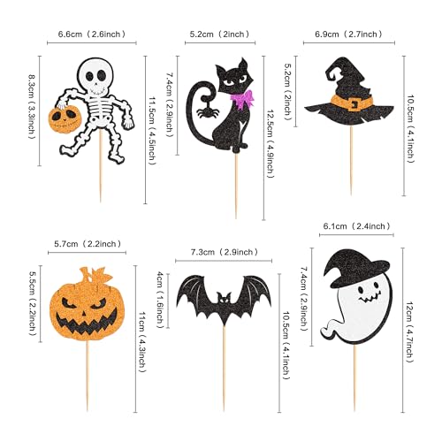 Halloween Cupcake Toppers 24 Pack Spooky Designs for Cakes & Desserts