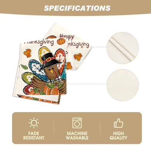 Pumpkins Turkey Thanksgiving Table Runner 13 x 108 Inch Fall Autumn Kitchen Decor - Beige