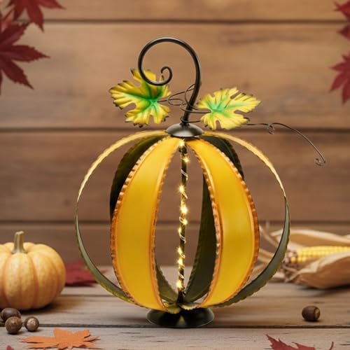 Outdoor Metal Pumpkin Decor - Fall Garden Decor, 9.3 Inch, Orange, Medium - Distressed Finish