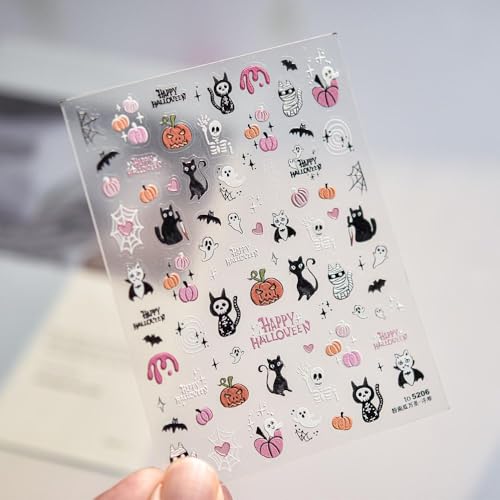 Halloween Nail Stickers 5D Embossed Ghost Pumpkin Spider Web Skeleton Design - Style36