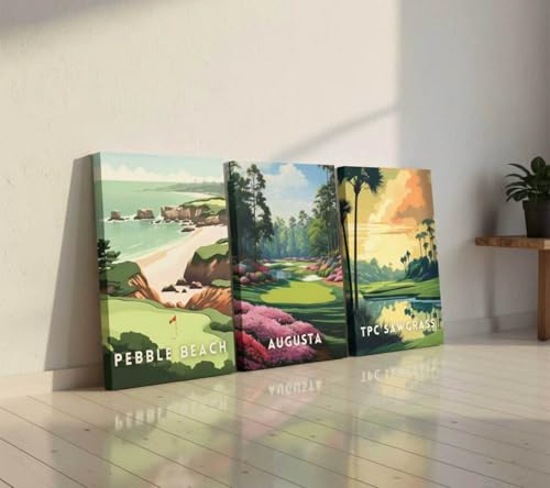 Golf Course Canvas Wall Art - Framed 16x24in Landscape Golf Scene - Country Club Wall Decor