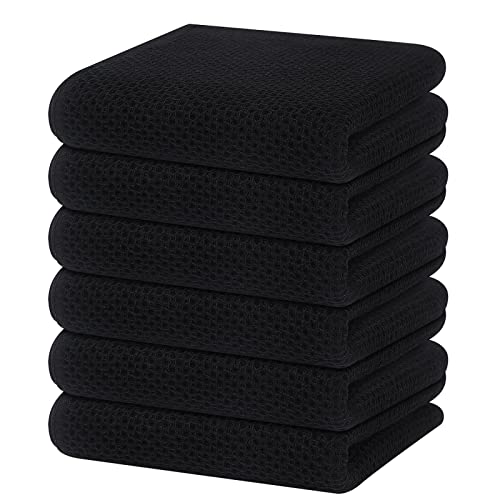 Homaxy 100% Cotton Waffle Weave Kitchen Dish Towels Set - Black, 13x28, 6 Pack