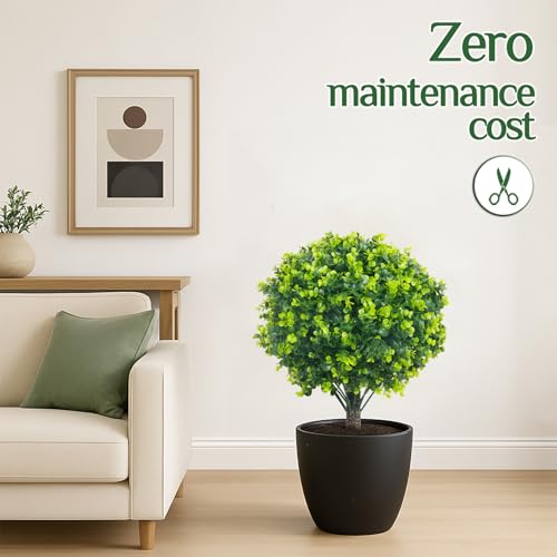 Artificial Boxwood Topiary Ball Trees Set of 2 - 20 Inch Faux Bushes for Outdoor & Indoor Decor