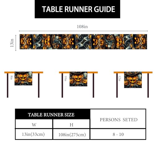 Halloween Ghost Pumpkin Table Runner 13x108 Inches for Home Decor - Farmnall