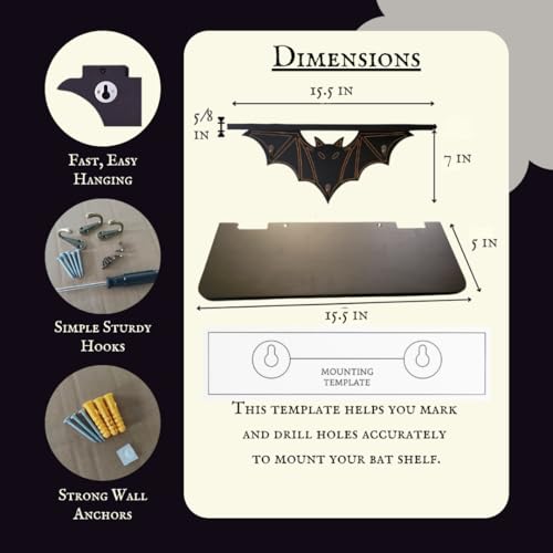 Gothic Bat Wall Shelf with Hooks - Spooky Home Decor for Adults & Vampires